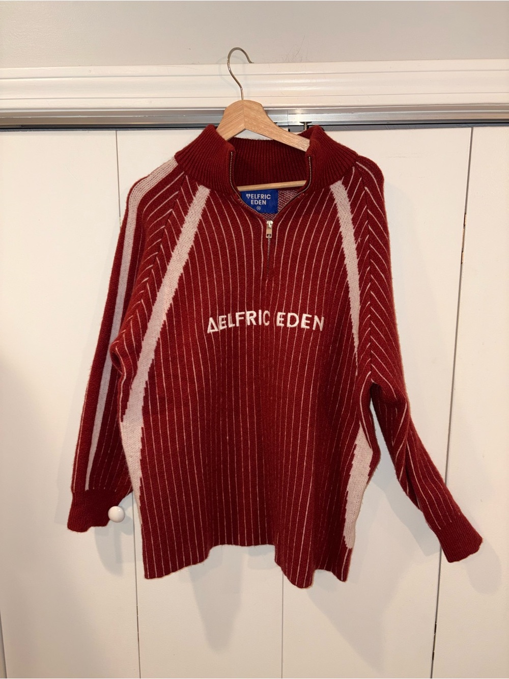 Aelfric Eden Striped Quarter Zip Sweaters Knit Long Sleeve Drop Shoulder  size m